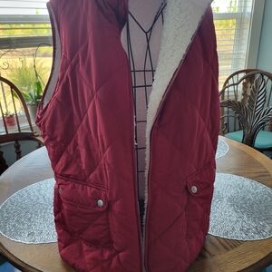 Quilted Red Vest with Sherpa Lining